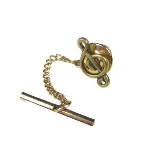 Treble Clef Tie Pin Goldtone .6 inches Chain Music Band Notes on Staff